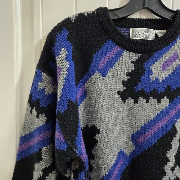 Vintage Method Sweater Women’s Size Medium 80s Aztec Geometric Knit Nintendo - Picture 5 of 10